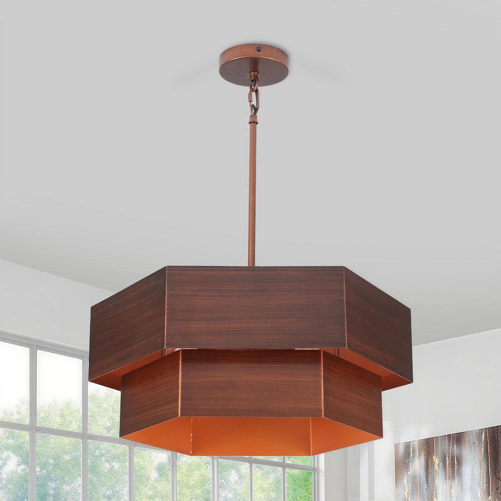 Farmhouse 4-Light Tiered Brown Modern Geometric Hexagon Chandelier Light price history on PriceWatchPro