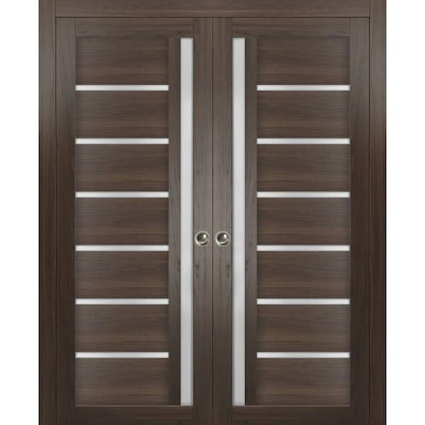 Sartodoors 36 in. x 96 in. 2 Panel Chocolate Ash Finished MDF Sliding Door with Hardware