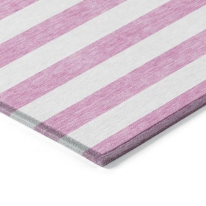 Pink and White 3 ft. x 5 ft. Woven Striped Polyester Rectangle Indoor/Outdoor Area Rug