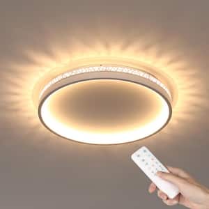 16 in. Modern White Dimmable Integrated LED Flush Mount Ceiling Light Fixtures Bird Nest Trim with Remote for Bedroom