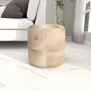 16 in. Gray Handmade Leather Cowhide Stool with Patchwork Pattern