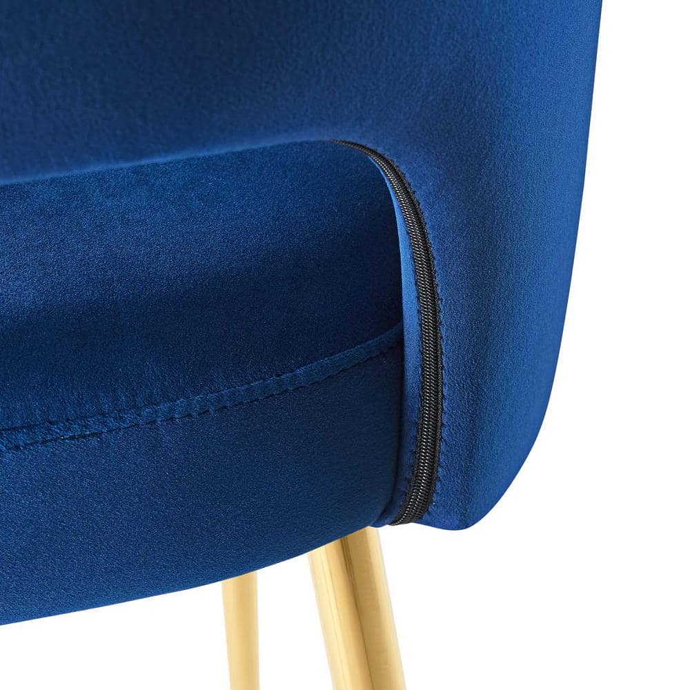 Navy Luxe Velvet and Gold Metal Mid-Century Side Chair