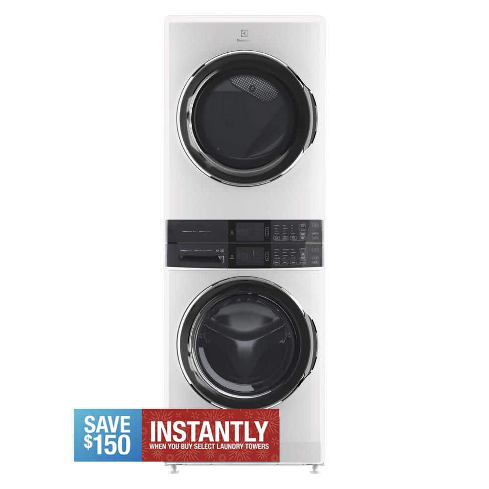 4.5 cu. ft. Stacked Washer and 8.0 cu. ft. Gas Dryer Laundry Tower in White with SmartBoost Premixing, Energy Star