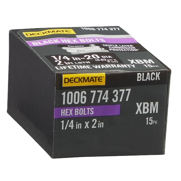DECKMATE 1/4 in. -20 x 2 in. Black Hex Bolt (15-Pack)