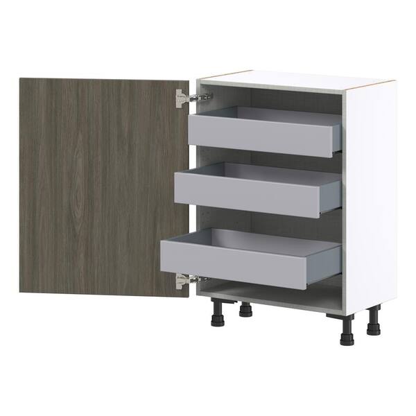 J COLLECTION 24 in. W x 14 in. D x 34.5 in. H Medora Textured Slab Walnut Assembled Shallow Base Kitchen Cabinet with Inner Drawers