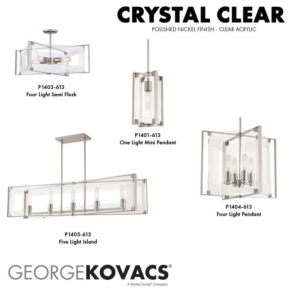 Crystal Clear Polished Nickel 5-Light Island Pendant with Acrylic Shade