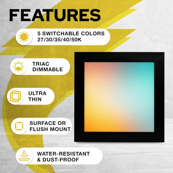 NuWatt 1 ft. x 1 ft. 120V Surface Mount Integrated LED Panel Internal Driver 1500LM, 5CCT 2700K to 5000K, Triac Dimmable (4PK)