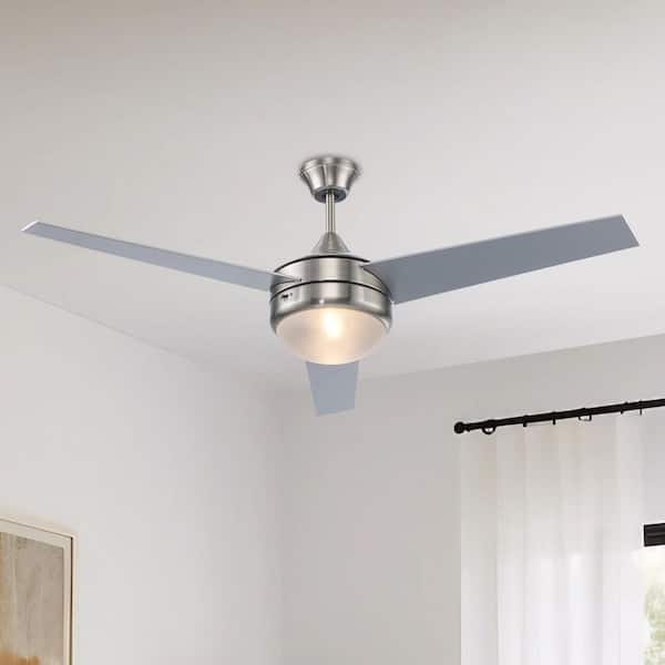 Cappleman 52 in. Indoor Brushed Nickel 2-Light Modern Ceiling Fan with Light, Pull Chains, and 3 Blades