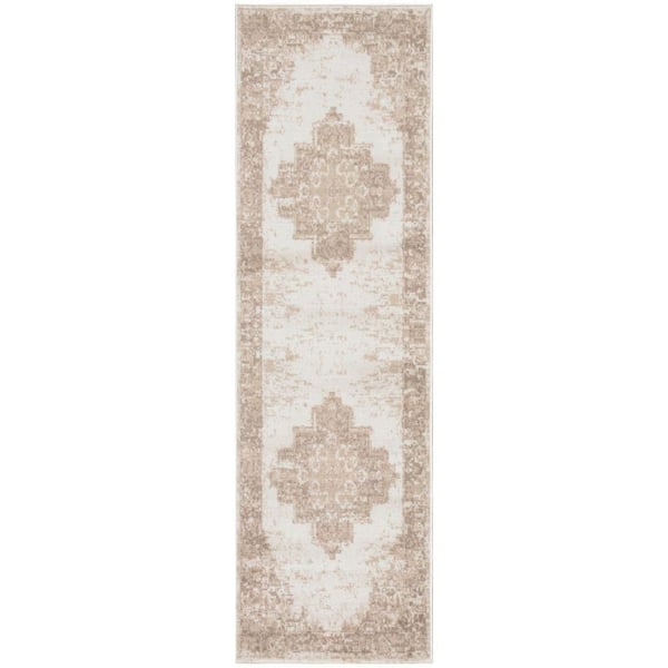 Nourison Grafix Ivory Beige 2 ft. x 12 ft. Center medallion Transitional Runner Area Rug