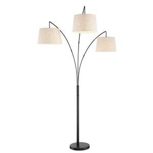 Akira 78.5 in. Oil-rubbed Bronze Asian 3-Light Arc Floor Lamp with Oatmeal Shade
