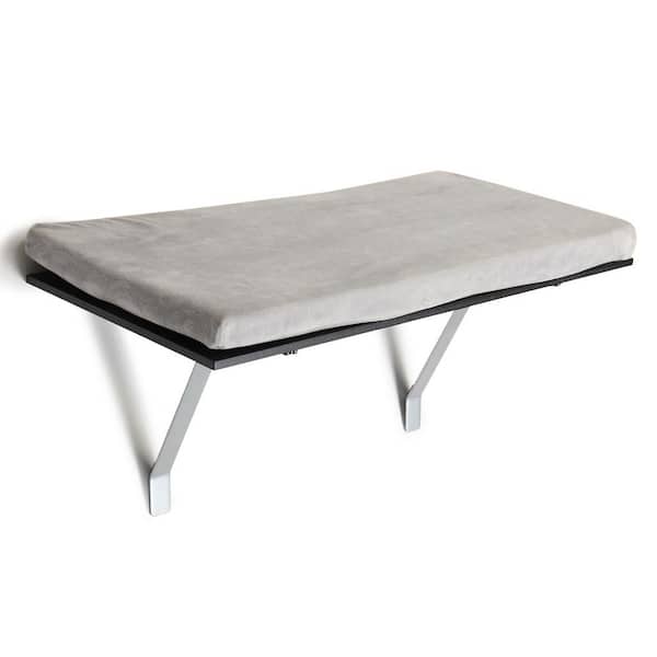 cenadinz Small Black Gray Cat Perch Window Mounted Shelf Bed with Velvet Cushion for Rest