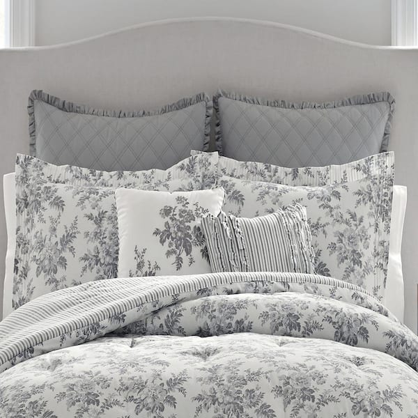 Laura Ashley Natalie 7-Piece Green Floral Cotton King Comforter Set 221649  - The Home Depot
