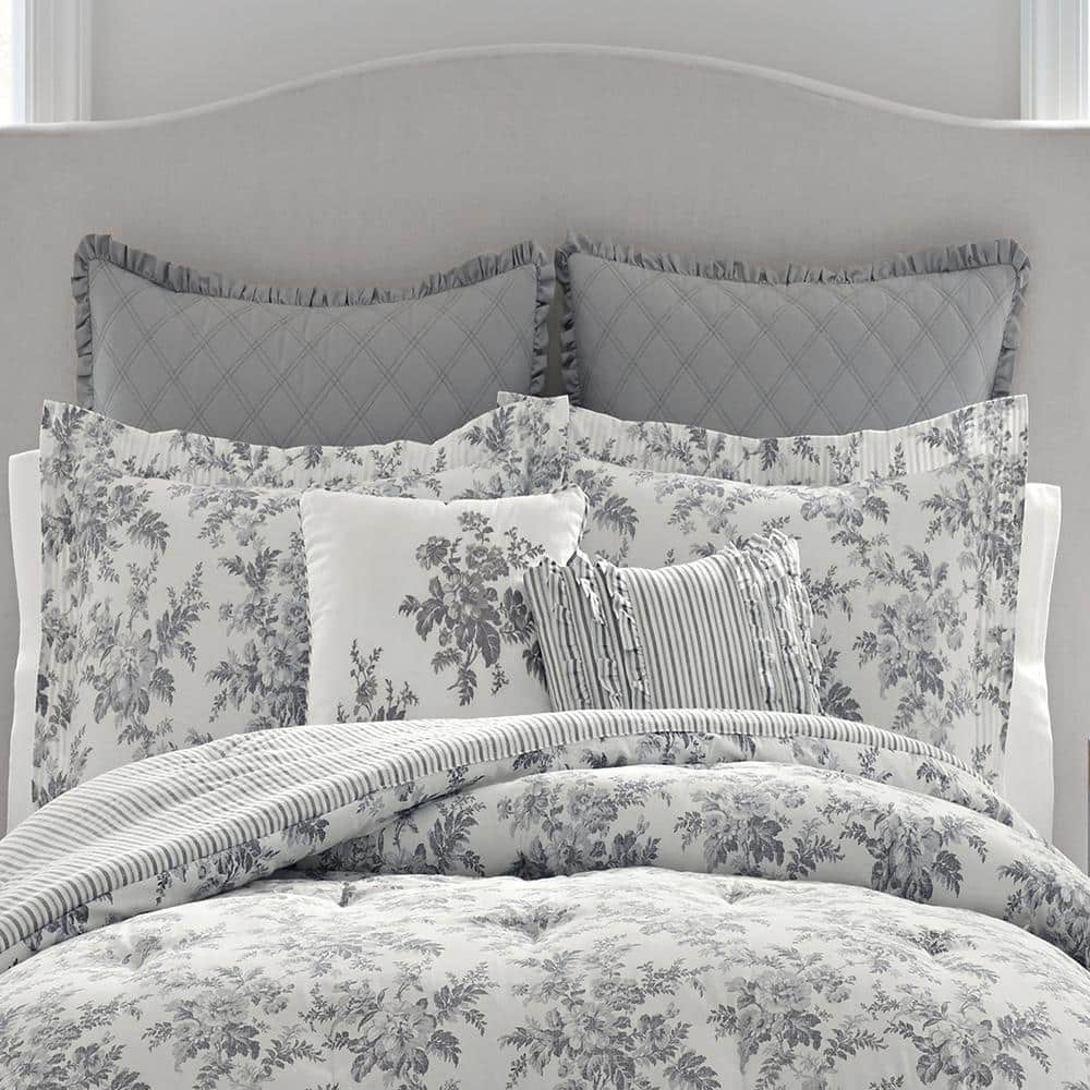 Laura Ashley Annalise 3-Piece Gray Floral Cotton King Comforter Set - 2