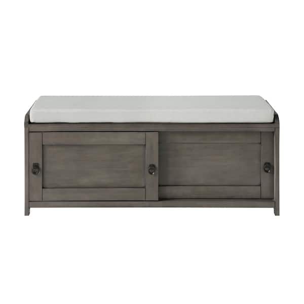 Unbranded Gray Wood Storage Bench with 2 Cabinets 19.3 in. H x 46.85 in. W x 15.35 in. D