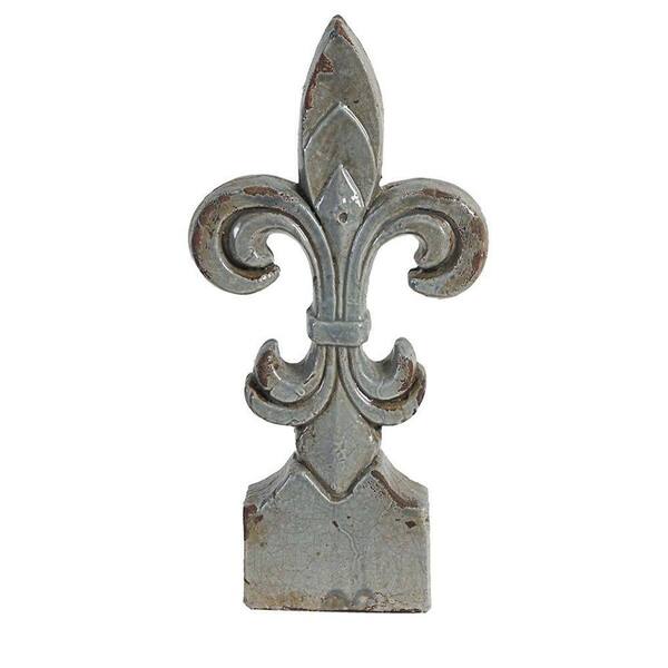 Generic unbranded 12.5 in. H Fleur De Lis Finial Sculpture in Distressed Light Blue