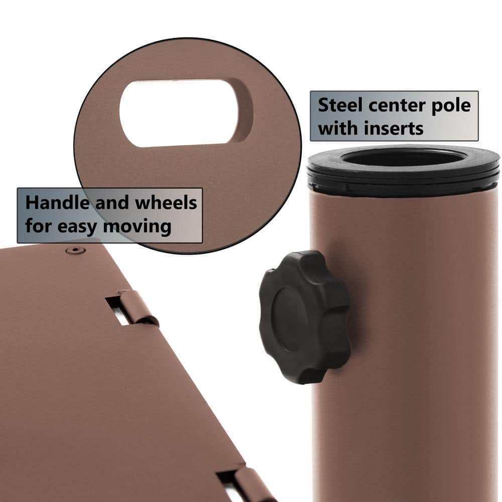 Brown Steel 20" Square Patio Umbrella Base with Wheels