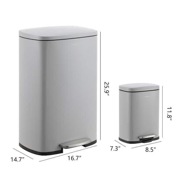 happimess Connor Rectangular 13-Gal. Trash Can with Soft-Close Lid and Free Mini Trash Can, Fog Gray