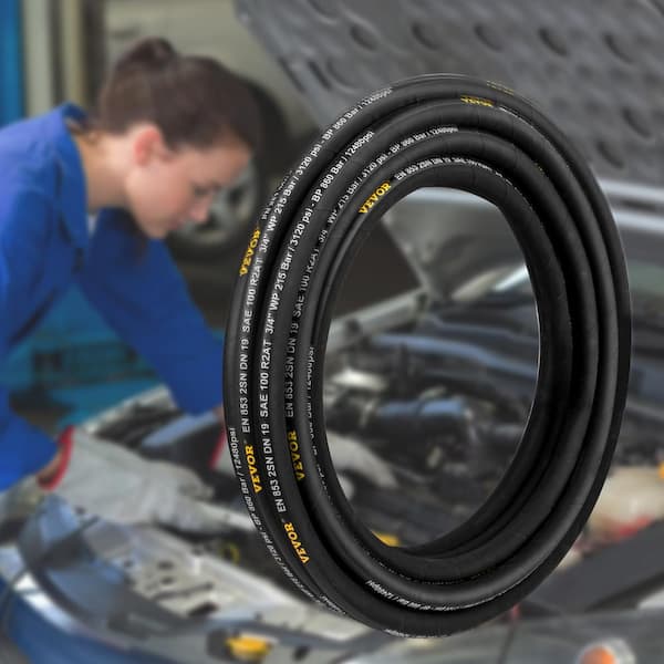 Hydraulic Hose 1/4 in. x 100 ft. Rubber Hydraulic Hose 5800 PSI Hydraulic Oil Flexible Hose with 2 Steel Wire Braid