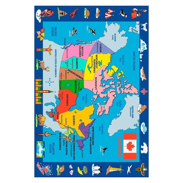 LA Rug Inc. Fun Time Map of Canada Multi Colored 5 ft. 3 in. x 7 ft. 6 in. Area Rug-DISCONTINUED