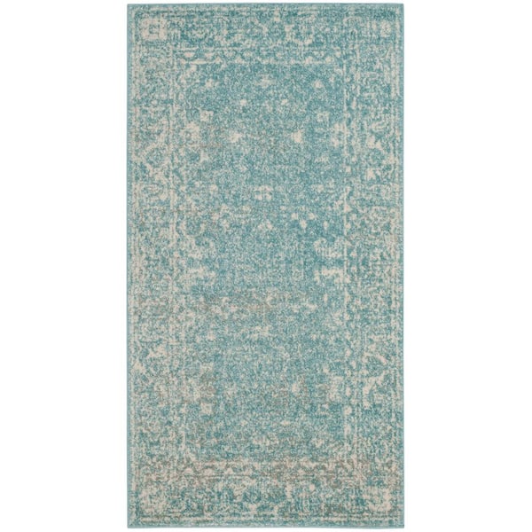 SAFAVIEH Evoke Light Blue/Ivory Doormat 2 ft. x 4 ft. Border Area Rug