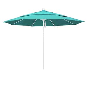 11 ft. White Aluminum Commercial Market Patio Umbrella with Fiberglass Ribs and Pulley Lift in Aruba Sunbrella