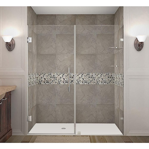 Aston Nautis GS 69 in. x 72 in. Completely Frameless Hinged Shower Door with Glass Shelves in Chrome