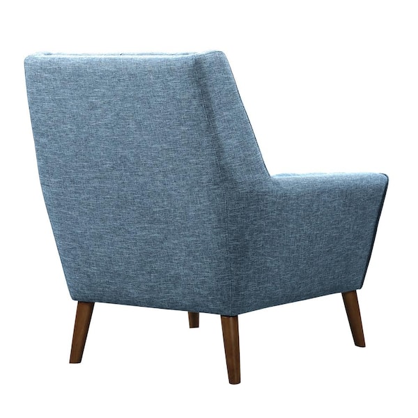 Armen Living Cobra Chair in Blue Linen and Walnut Wood Finish 