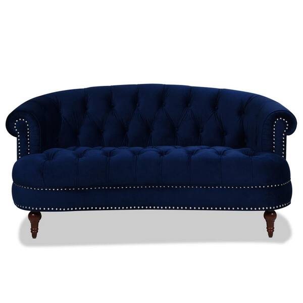 Jennifer Taylor La Rosa 69 in. Navy Blue Velvet 2-Seat Chesterfield Loveseat with Nailhead Trim