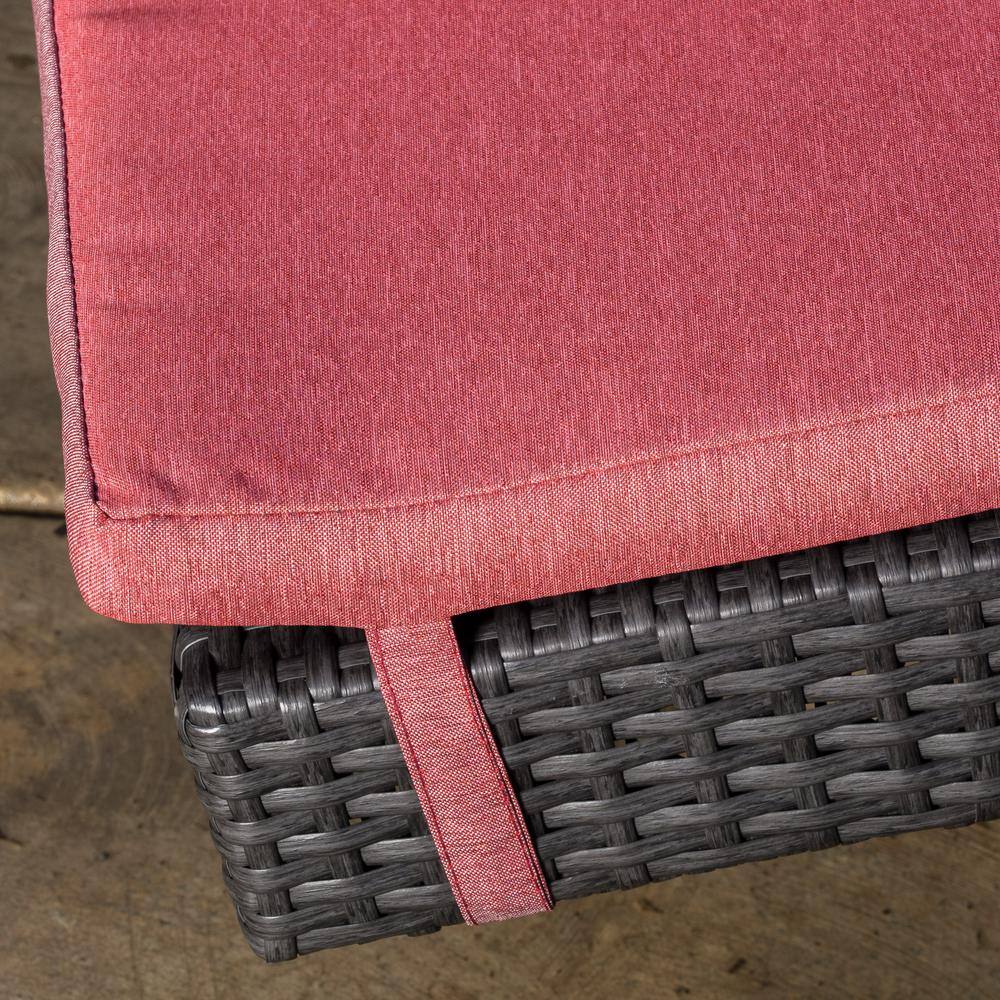 Red Cushioned Armless Wicker Outdoor Chaise Lounge Set