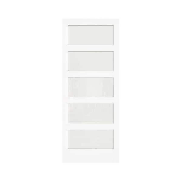 TENONER 24 in. x 80 in. MDF, Wood, Finished, White, 5-Panel, Frosted Glass, Pantry Door Panels, Single Door Slab Sliding Door