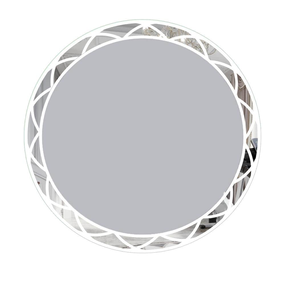 White 42 in. W x 42 in. Modern Round Wall Mirror, LED Bathroom Wall Mirrors