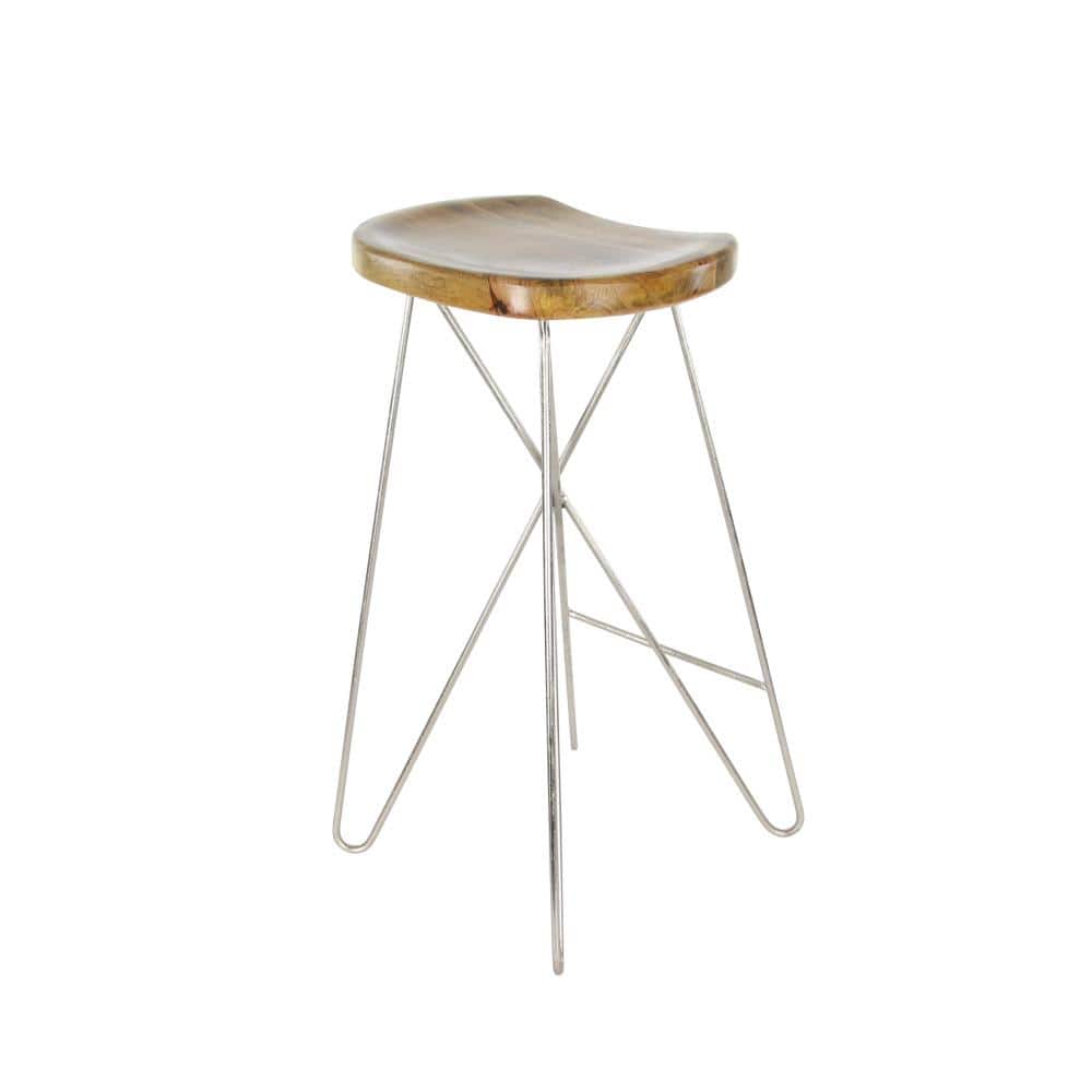 Adjustable Saddle-Style 30" Bar Stool in Brown Wood and Acrylic