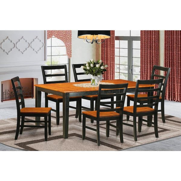 East West Furniture 7-Piece Rectangle Black and Cherry Finish