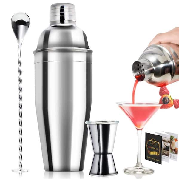 Numhew Silver 3-Piece 24 oz. Stainless Steel Cocktail Shaker Set