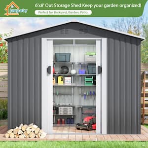 8 ft. W x 6 ft. D Outdoor Storage Shed Metal Tool Sheds with Lockable Doors 48 sq. ft., Gray