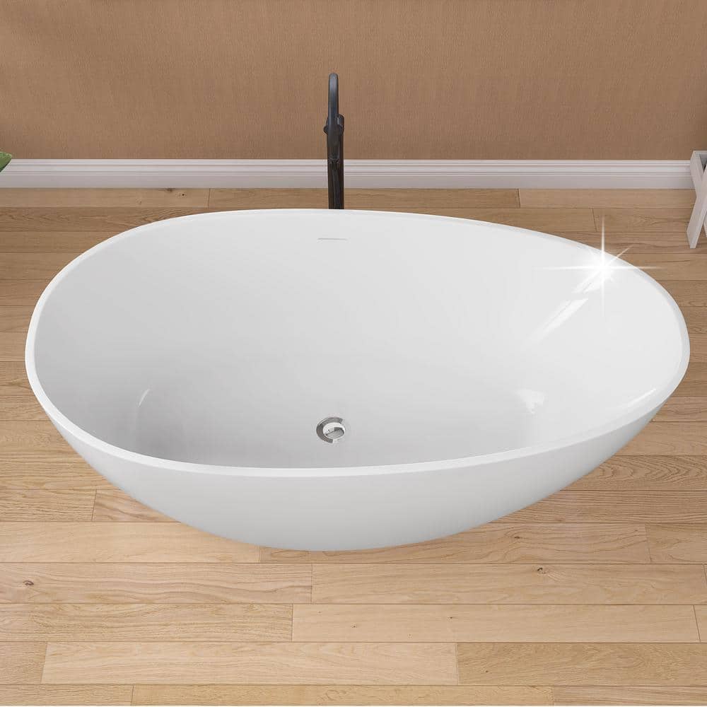 Gloss White 59'' Freestanding Acrylic Soaking Bathtub