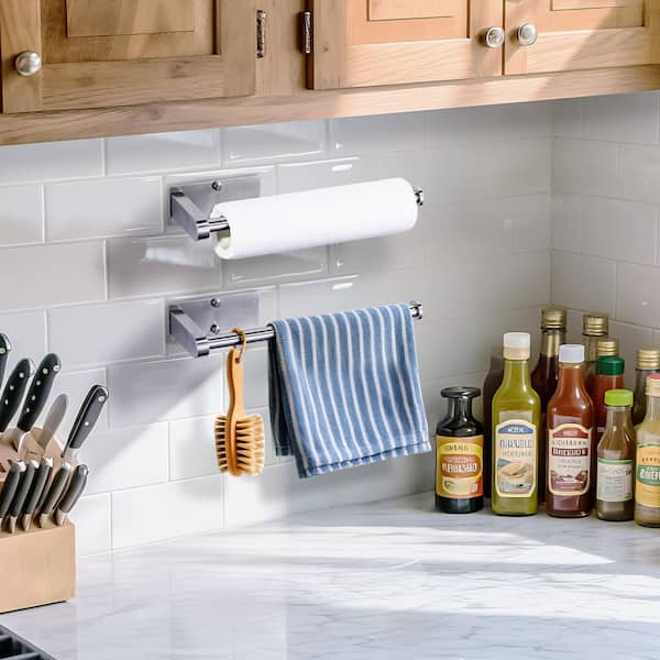 Wall Mount Stainless Steel Paper Towel Holder Under Cabinet in Brushed Nickel (2-Pieces)