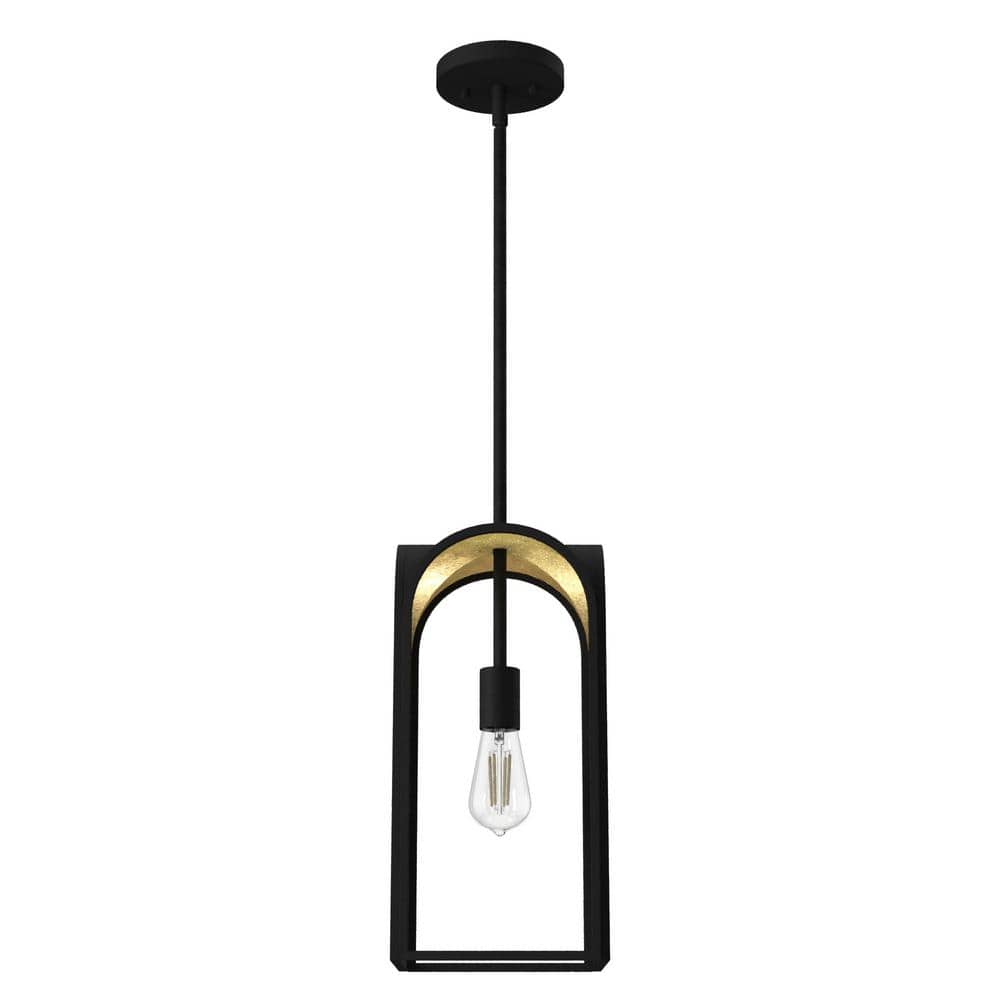 Dukestown 7.5" Mini Pendant in Natural Black Iron with Gold Leaf