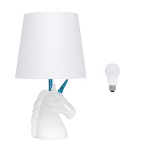 15.5 in. White and Blue Glitter Sparkling Unicorn Table Lamp, with LED Bulb