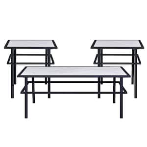 Saint Occasional White Rectangular Marble Table Set (3-Pieces)