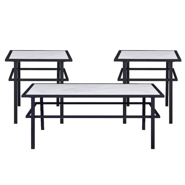 Picket House Furnishings Saint Occasional White Rectangular Marble Table Set (3-Pieces)