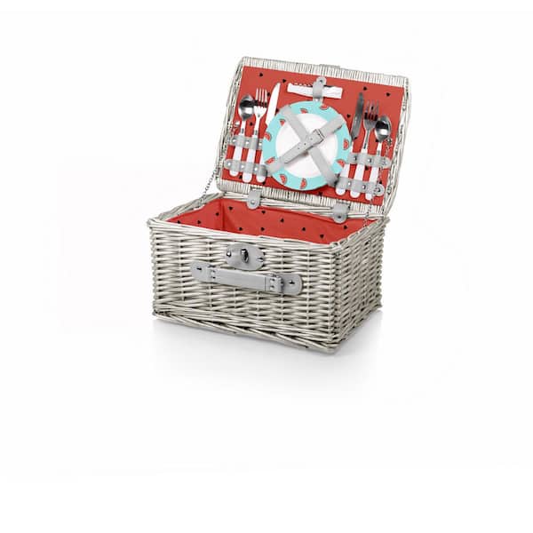 Picnic Time Watermelon Collection Red Catalina Willow Wood Picnic Basket