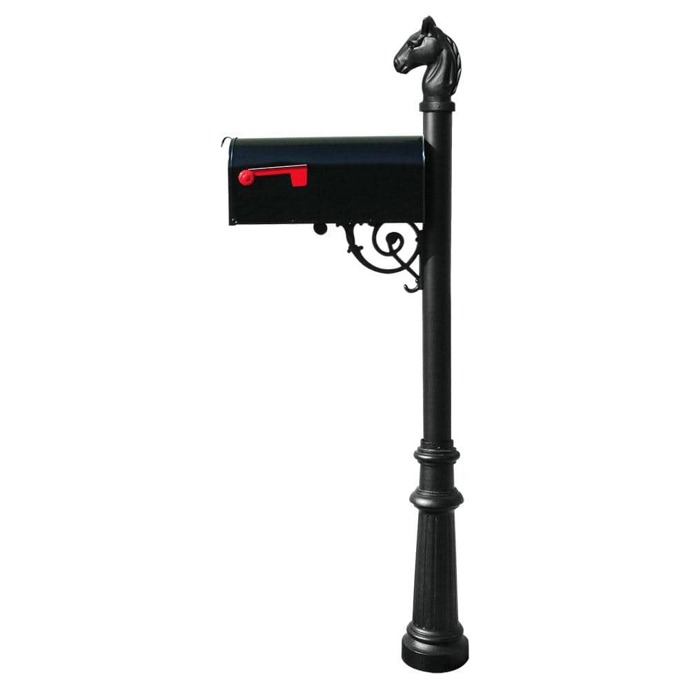 Lewiston Black Decorative Post Mounted Mailbox System with Non-Locking E1 E