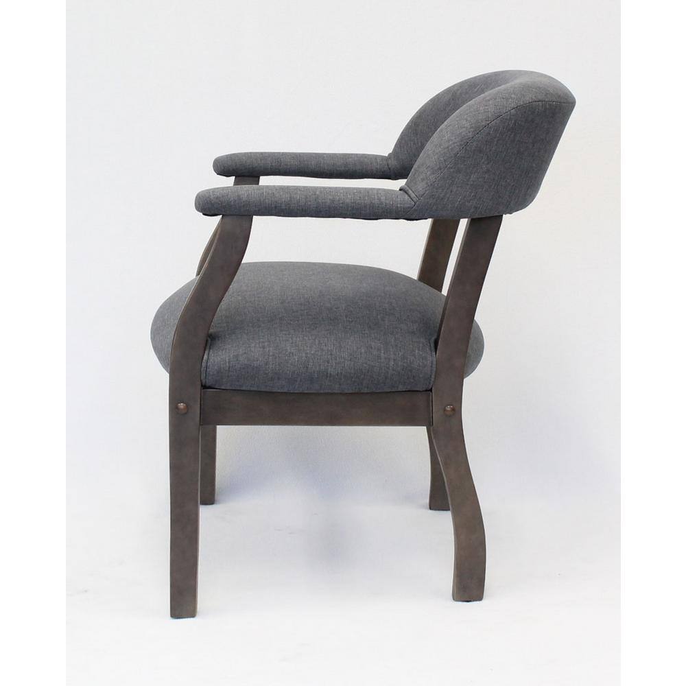 Slate Gray Linen Upholstered Arm Chair with Medium Wood Frame