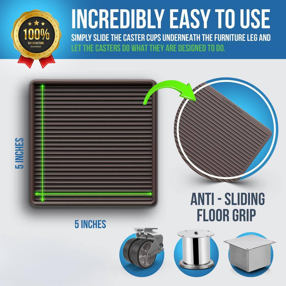 Brown 5" x 5" Non-Slip Rubber Furniture Pads, 4 Pack