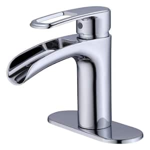 Single Hole Single Handle Waterfall Spout Bathroom Faucet in Chrome