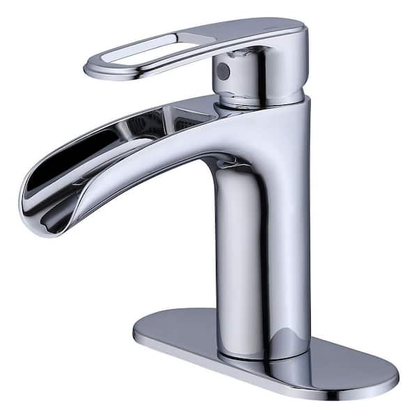 Flynama Single Hole Single Handle Waterfall Spout Bathroom Faucet in Chrome