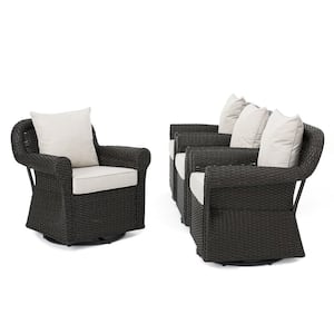 Yamileth Swivel Rocking Faux Rattan Outdoor Lounge Chair with Beige Cushions (4-Pack)