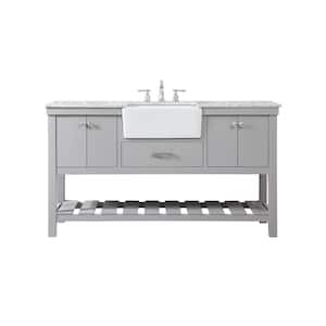Simply Living 60 in. W x 22 in. D x 34.125 in. H Bath Vanity in Grey with Carrara White Marble Top