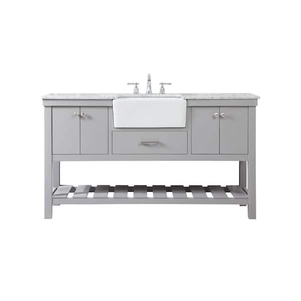 Unbranded Simply Living 60 in. W x 22 in. D x 34.125 in. H Bath Vanity in Grey with Carrara White Marble Top